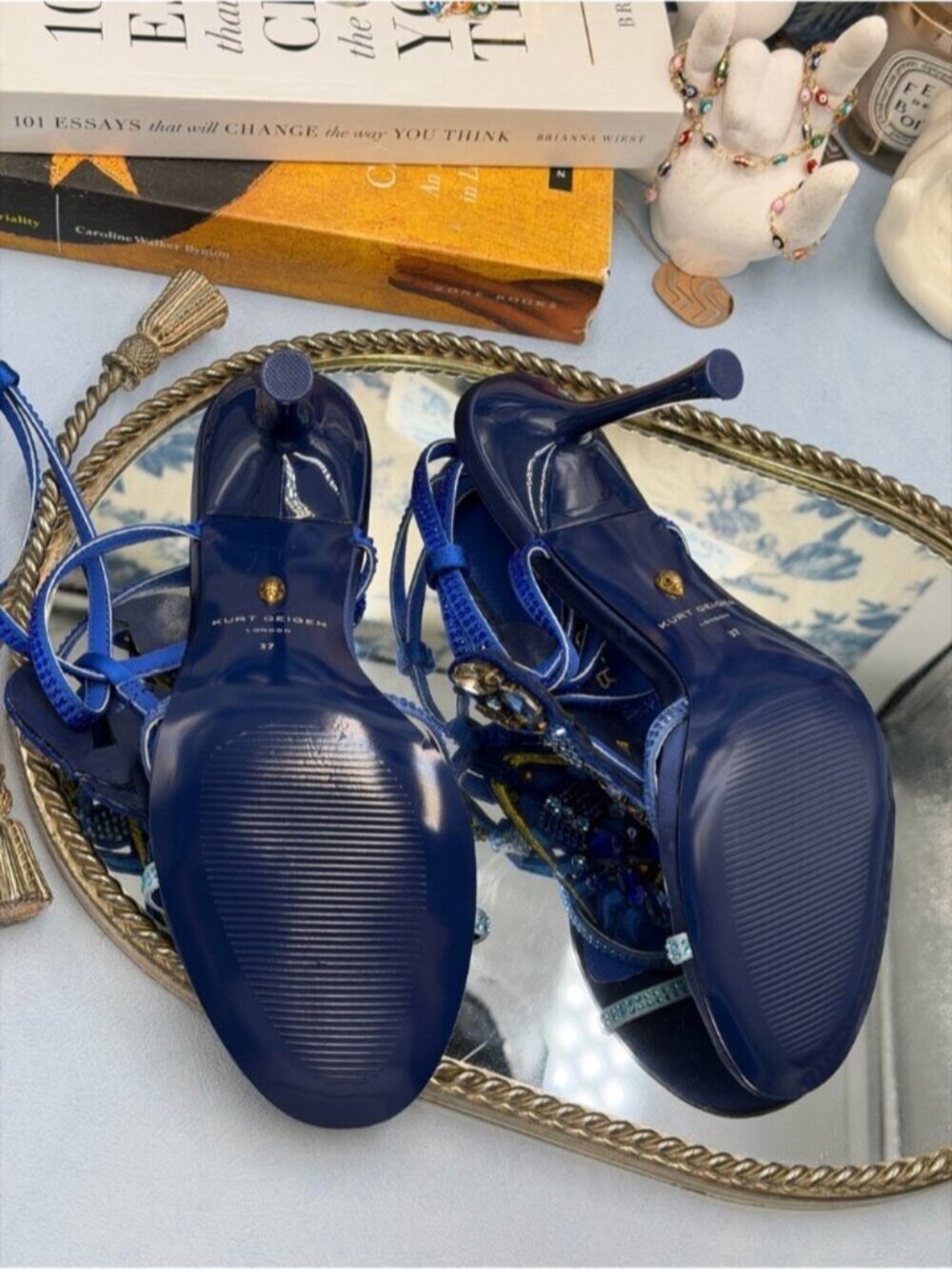 🆕 KURT GEIGER LONDON 🧿 NWOB Lobster Ankle Strap Satin Sandal, Blue - Sz 37 US7 - Picture 16 of 16